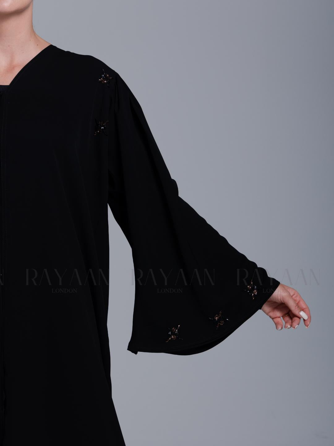 Bell Sleeve Black Open Front Abaya
