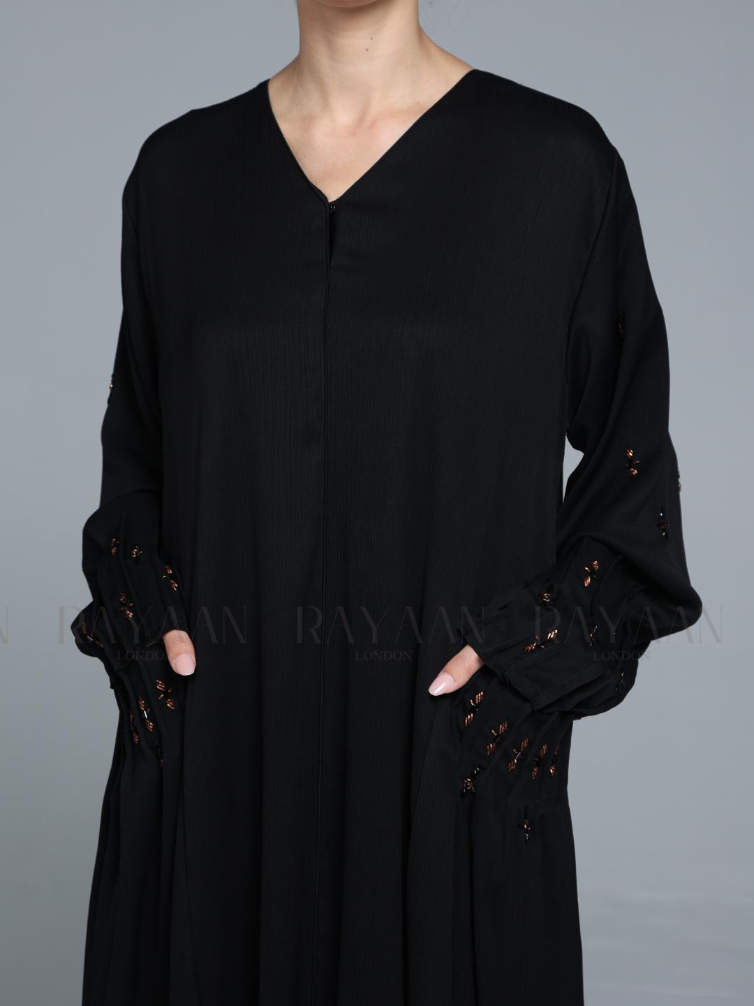 Elegant Black Handwork Abaya with Pockets