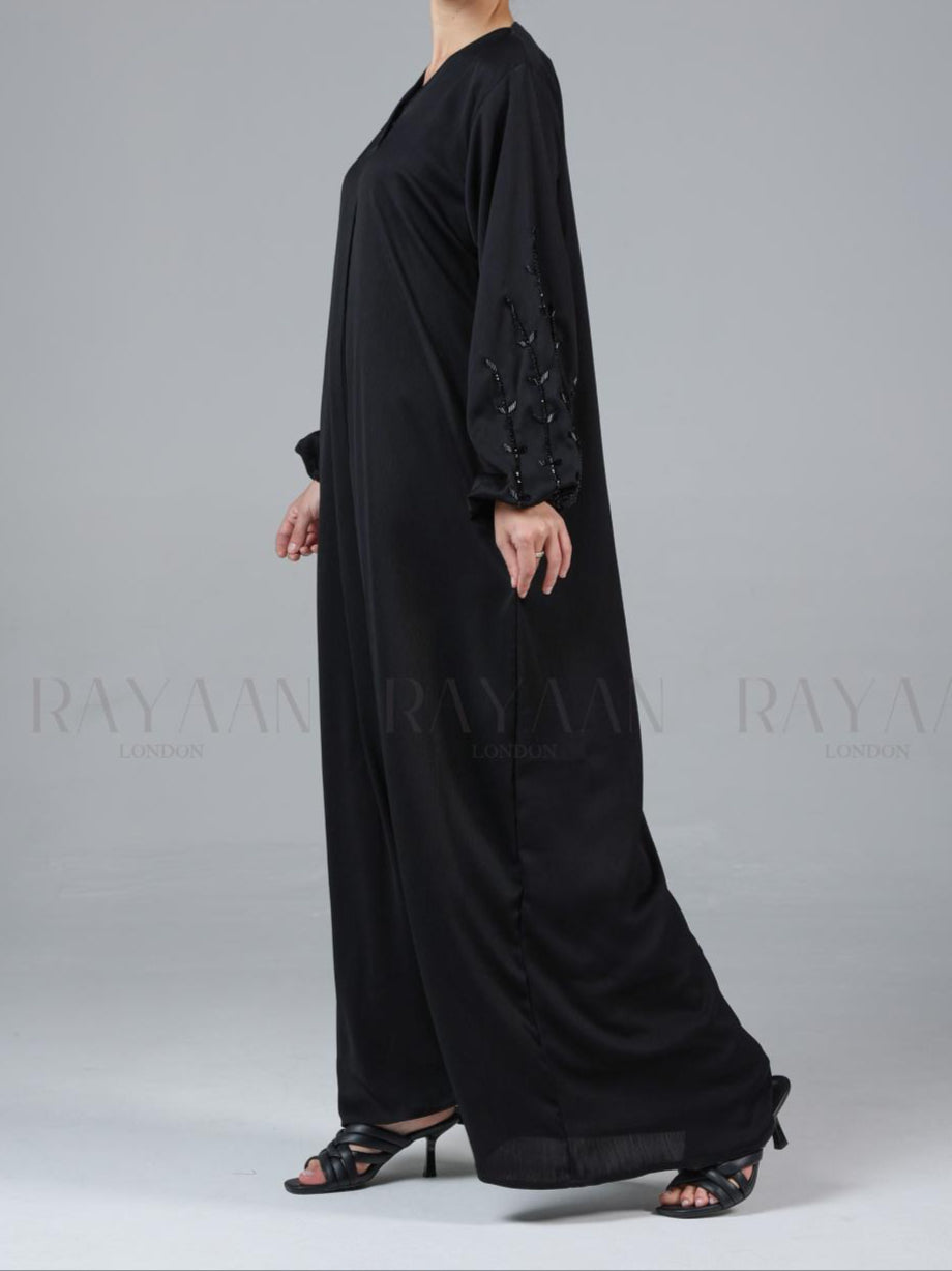 Balloon Sleeve Black Abaya with Handwork