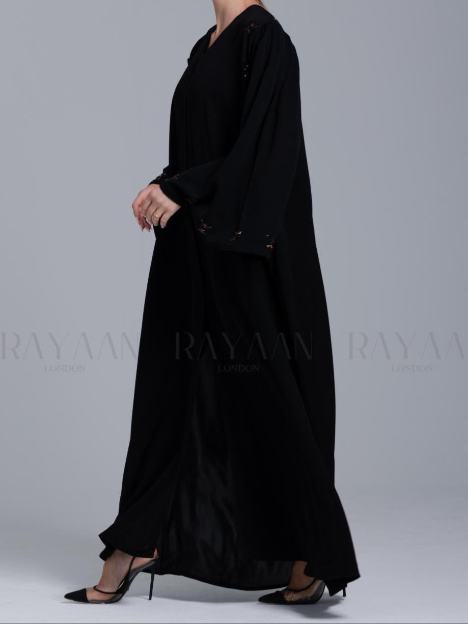 Bell Sleeve Black Open Front Abaya