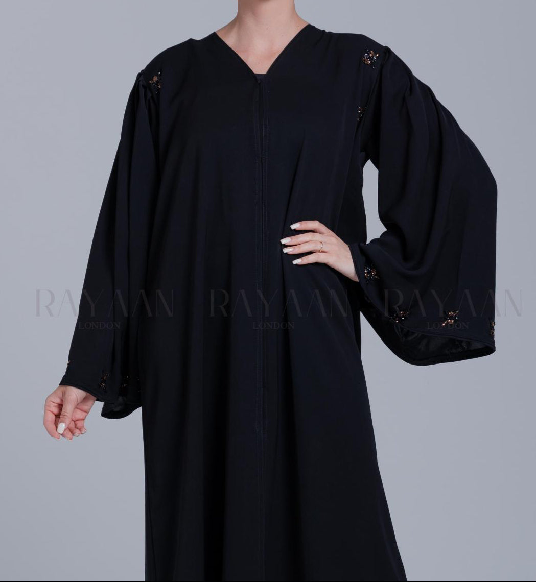 Bell Sleeve Black Open Front Abaya