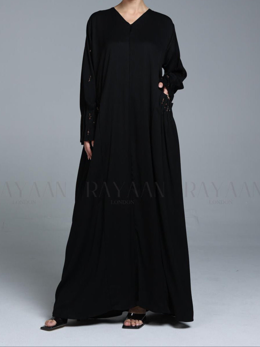 Elegant Black Handwork Abaya with Pockets
