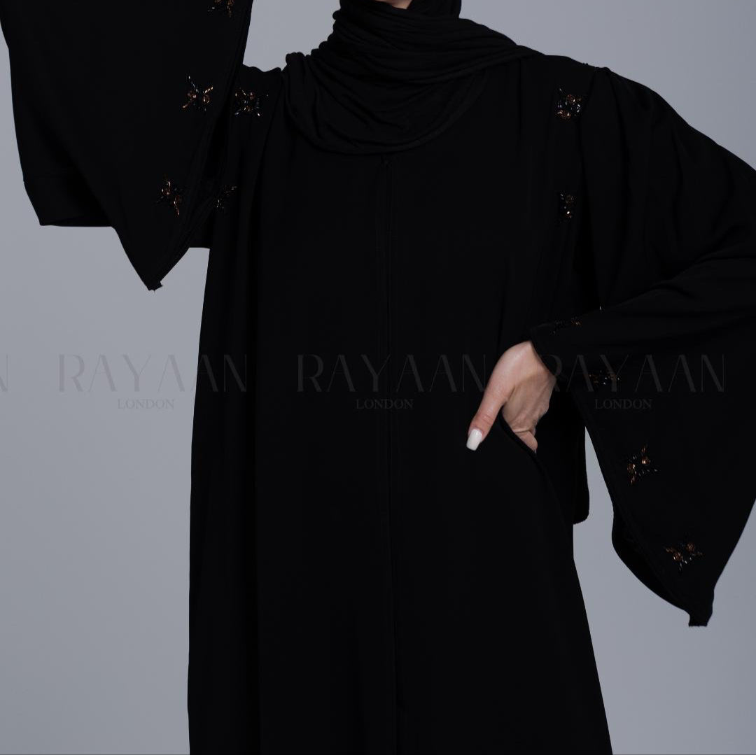 Bell Sleeve Black Open Front Abaya