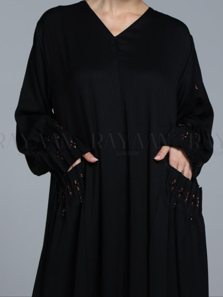 Elegant Black Handwork Abaya with Pockets