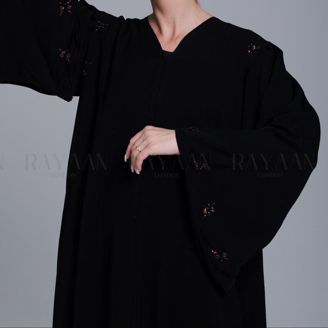 Bell Sleeve Black Open Front Abaya