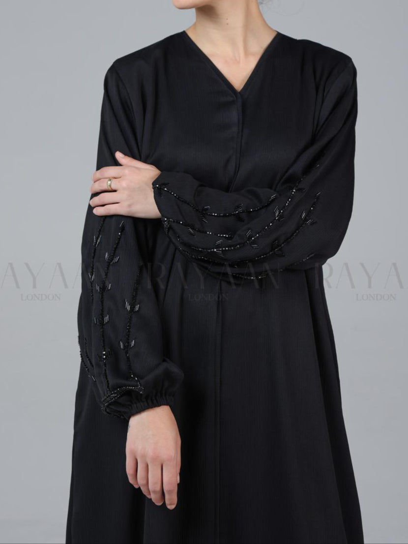 Balloon Sleeve Black Abaya with Handwork