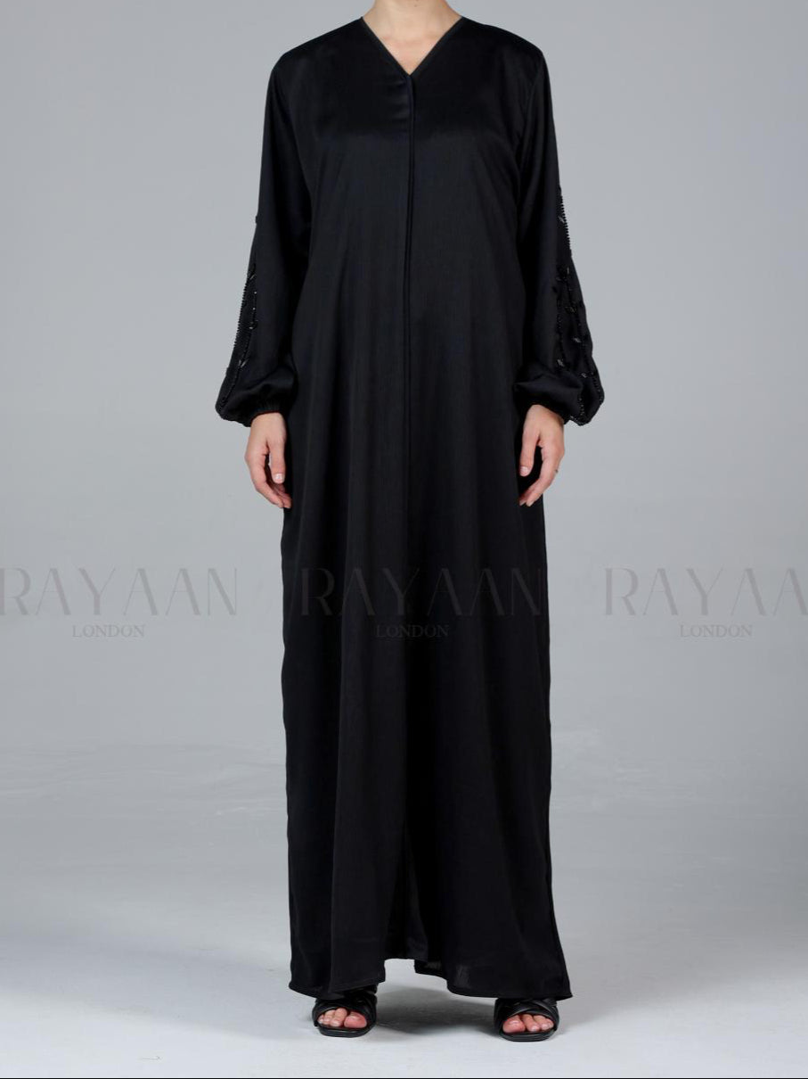 Balloon Sleeve Black Abaya with Handwork