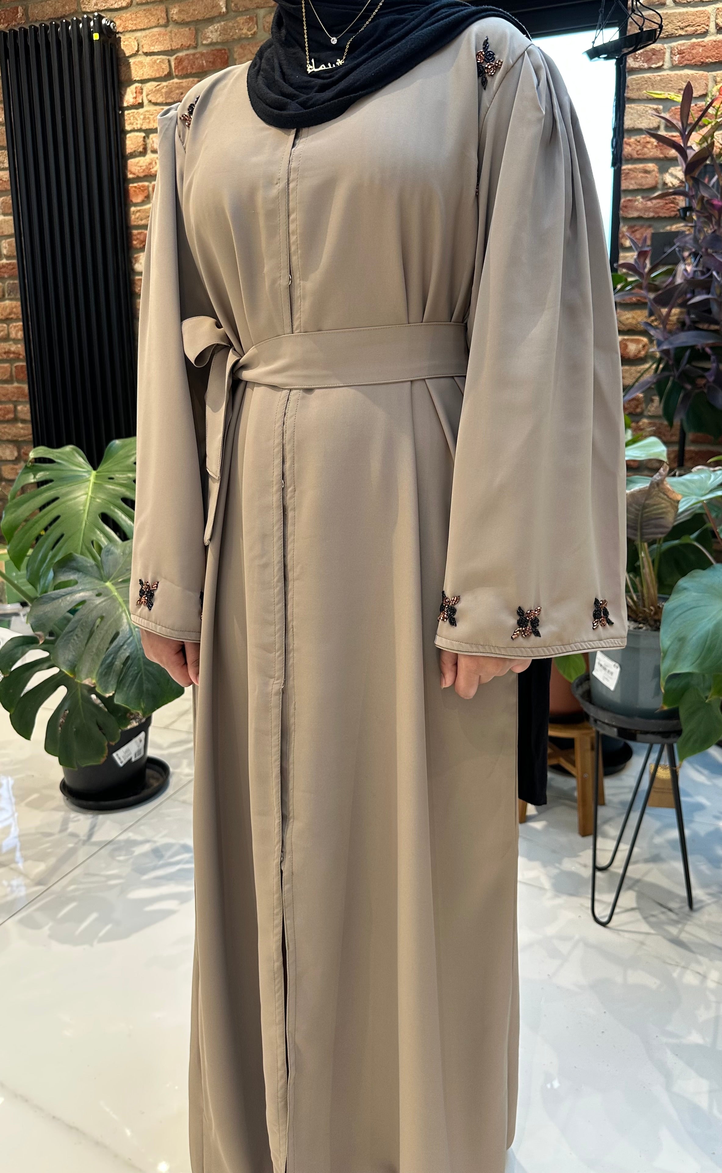 Bell Sleeve Black Open Front Abaya