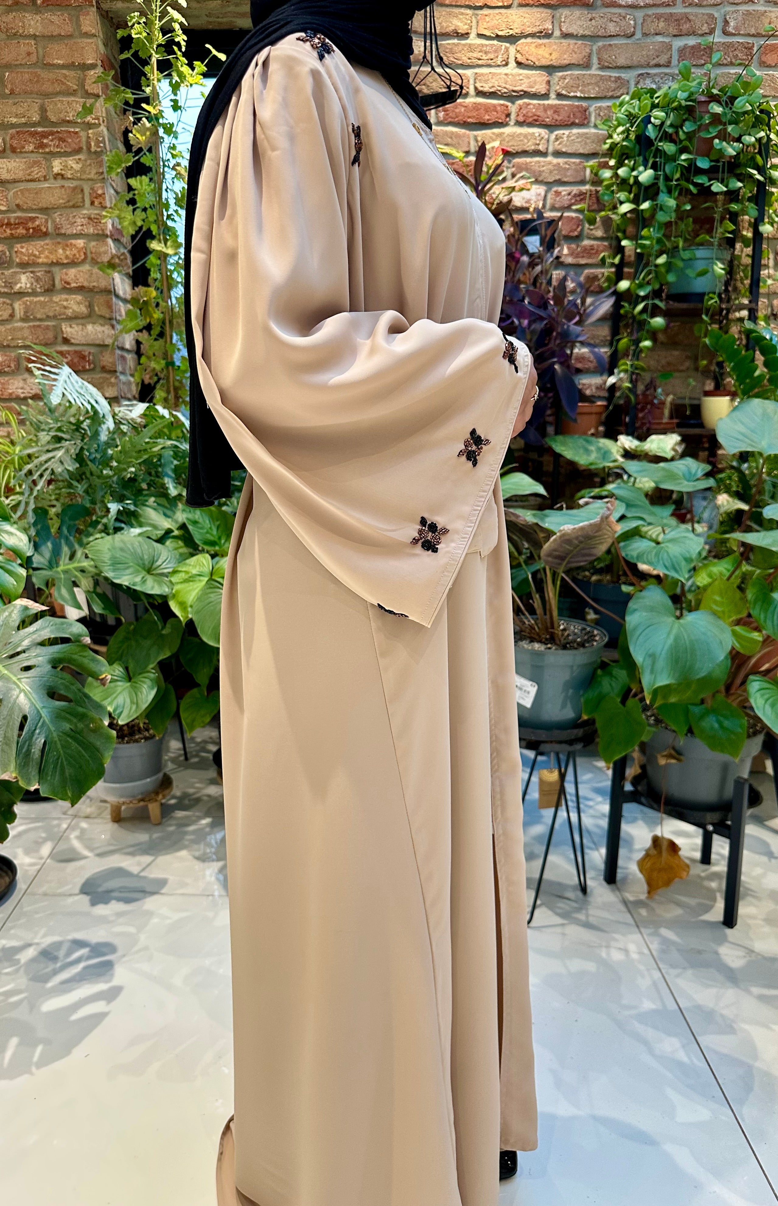 Bell Sleeve Black Open Front Abaya