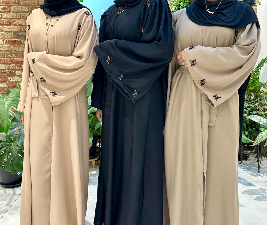 Bell Sleeve Black Open Front Abaya