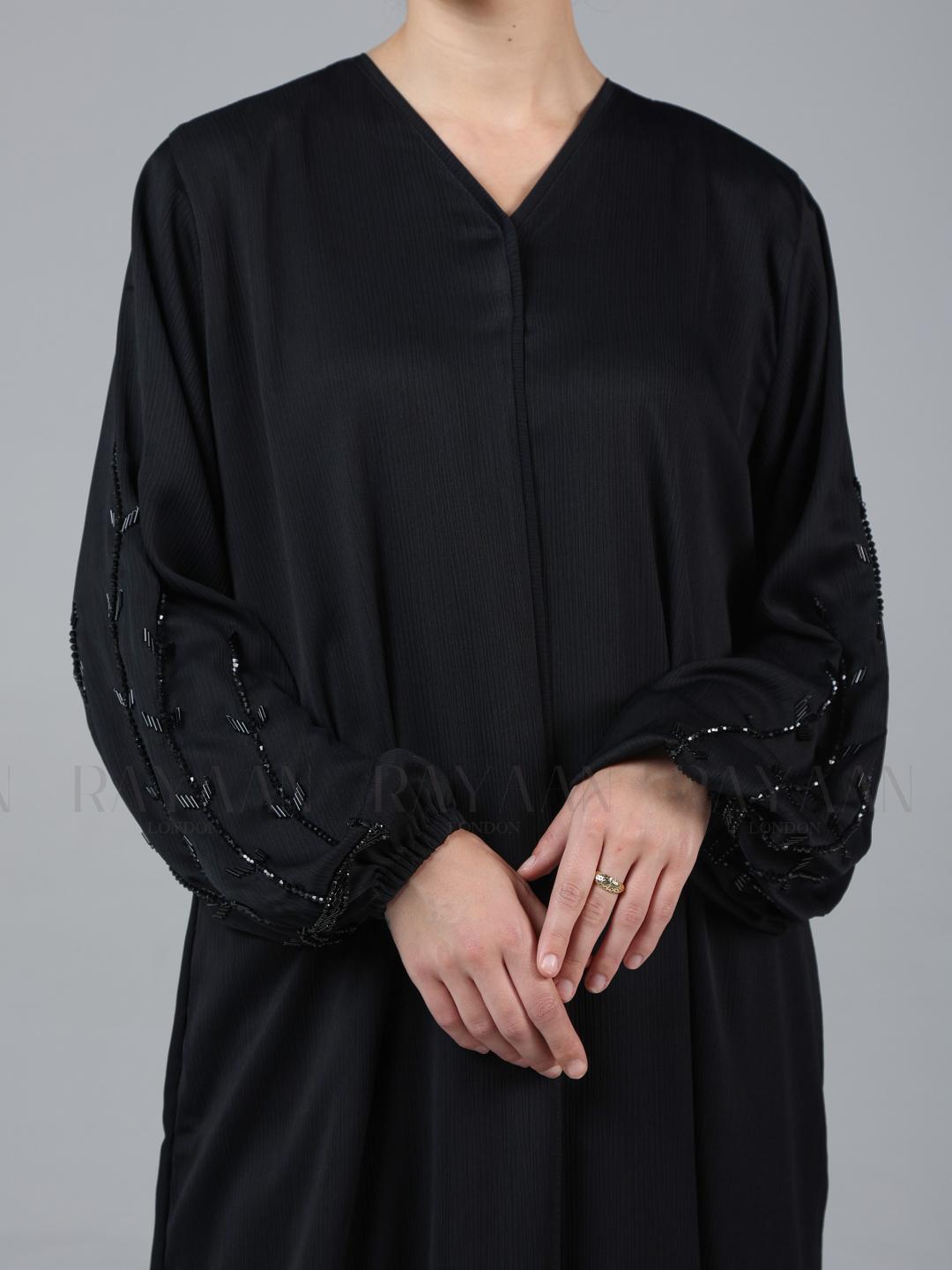 Balloon Sleeve Black Abaya with Handwork