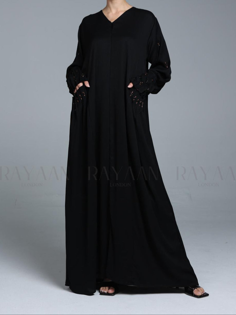 Elegant Black Handwork Abaya with Pockets