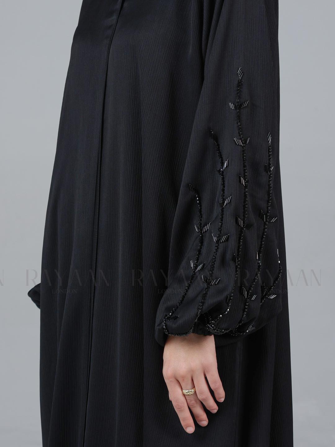Balloon Sleeve Black Abaya with Handwork