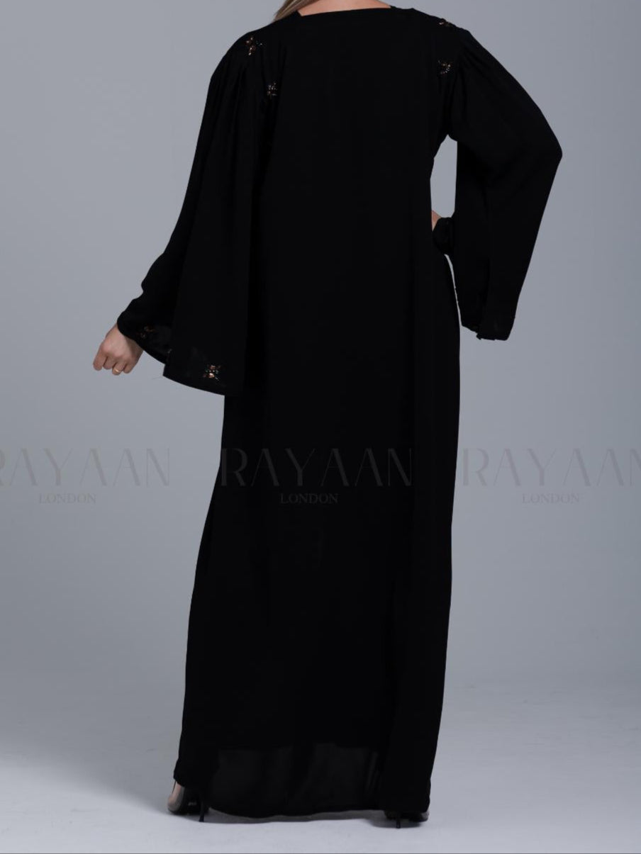 Bell Sleeve Black Open Front Abaya