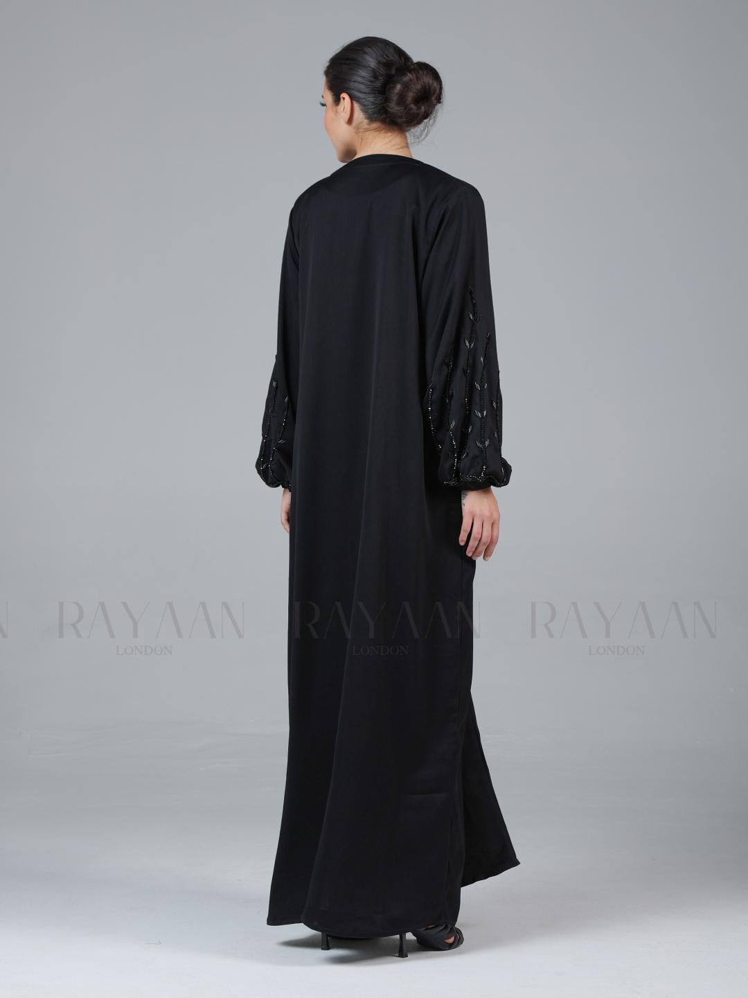 Balloon Sleeve Black Abaya with Handwork