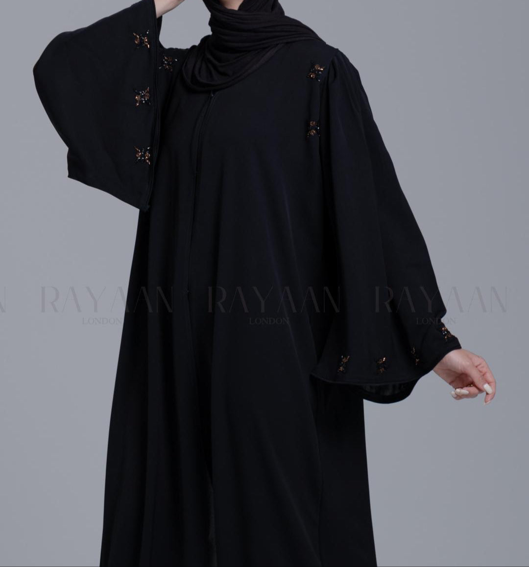 Bell Sleeve Black Open Front Abaya