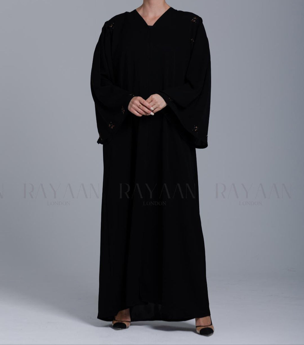 Bell Sleeve Black Open Front Abaya