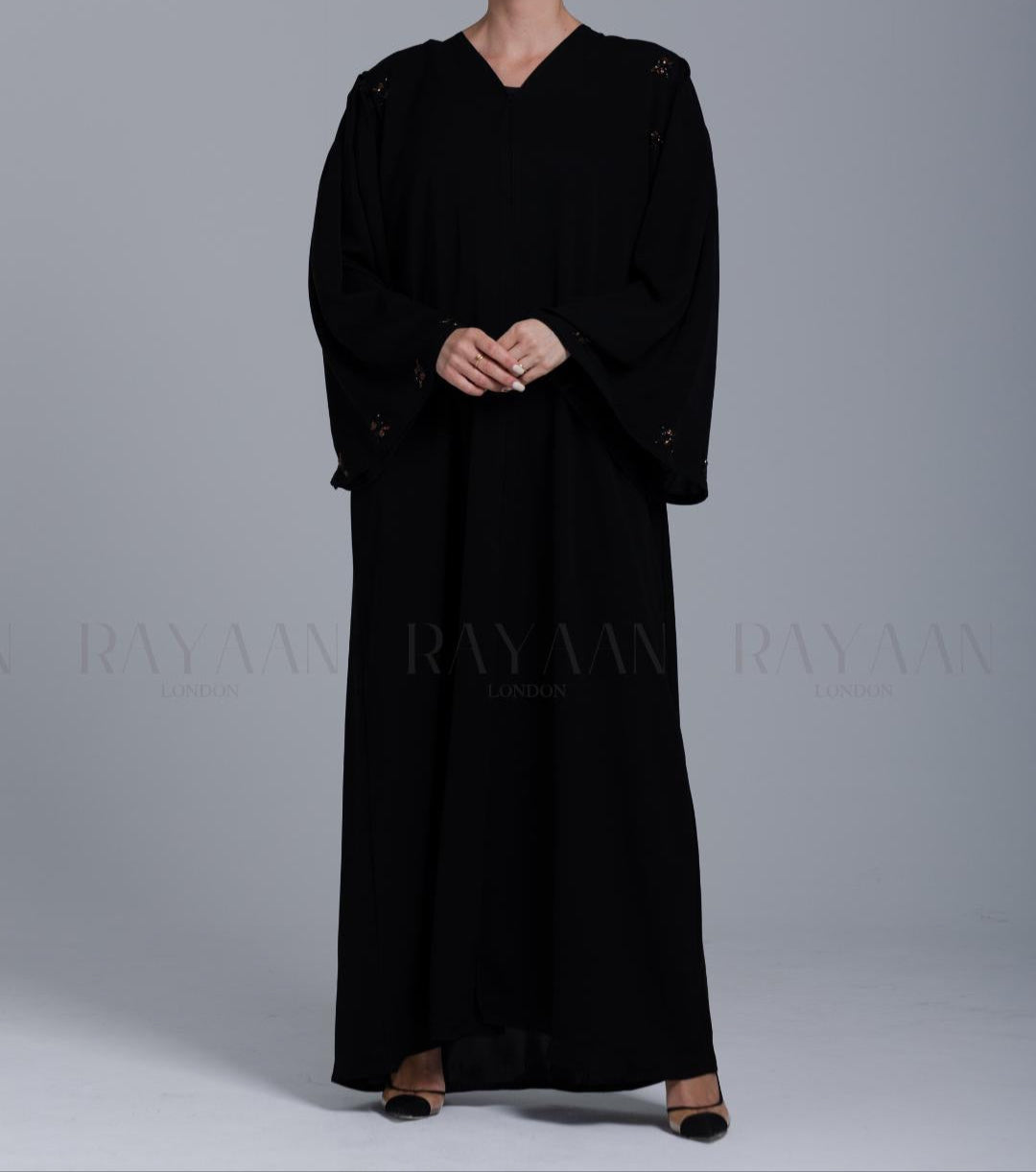 Bell Sleeve Black Open Front Abaya